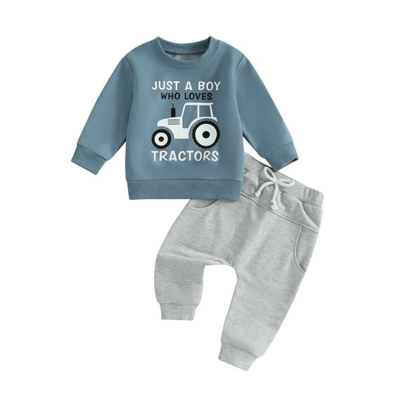 Suealasg 2Pcs Toddler Boys Fall Clothes 1T 2T 3T 4T 5T Little Boys Long Sleeve Crew Neck Tractor Print Sweatshirt Long Pants Sets