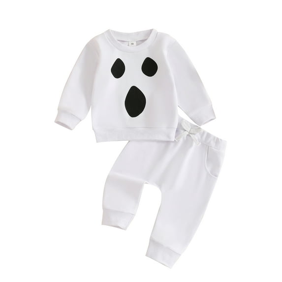 Suealasg 2Pcs Toddler Boys Halloween Clothes 6M 1T 2T 3T Infant Baby Boys Autumn Outfits Set Ghost Print Long Sleeve Sweatshirts Sweatpants Set