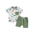 thumbnail image 1 of Suealasg 2Pcs Toddler Boys Summer Clothes 6M 12M 18M 24M 3T Baby Boys Casual Beach Outfits Short Sleeve Dinosaur Print T-Shirt and Elastic Shorts Set, 1 of 1