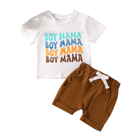 Suealasg 2Pcs Toddler Boys Summer Clothes Short Sleeve Letter Print T-shirt +Elastic Waist Shorts 1T 2T 3T Baby Boys Casual Outfit