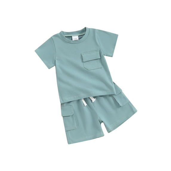 Suealasg 2Pcs Toddler Boys Summer Shorts Set Baby Boys Clothes Set 6M 1T 2T 3T Short Sleeve T-Shirts Tops and Elastic Waist Shorts