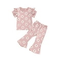 thumbnail image 1 of Suealasg 2Pcs Toddler Girl Clothes 1T 2T 3T 4T 5T Kids Girl Summer Casual Outfits Flying Sleeve O Neck Daisy Print Tops Flared Pants Sets, 1 of 7