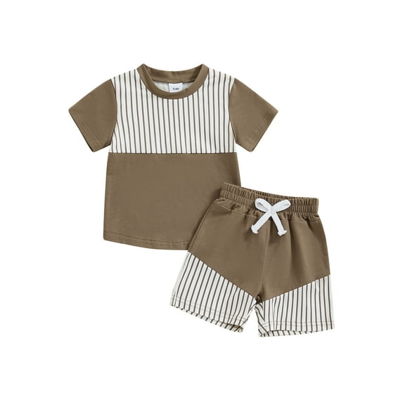 Suealasg 2Pcs Toddler Kids Boy Clothes 1T 2T 3T 4T Infant Short Sleeve Striped Print T-Shirt Tops +Elastic Shorts Set Baby Boy Summer Casual Outfits