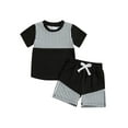thumbnail image 1 of Suealasg 2Pcs Toddler Kids Boy Clothes 1T 2T 3T 4T Infant Short Sleeve Striped Print T-Shirt Tops +Elastic Shorts Set Baby Boy Summer Casual Outfits, 1 of 7