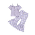 thumbnail image 1 of Suealasg 2Pcs Toddler Kids Girl Clothes 1T 2T 3T 4T 5T  Short Sleeve T-shirt +Flower Print Flare Pants Little Girl Summer Casual Outfits, 1 of 7