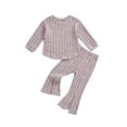 thumbnail image 1 of Suealasg 2Pcs Toddler Kids Girl Fall Knit Outfits 1T 2T 3T 4T Long Sleeve Ribbed T-shirt Tops +Flare Pants Little Girl Autumn Casual Clothes, 1 of 7