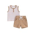 thumbnail image 1 of Suealasg 2pcs Baby Boys Summer Outfits Sleeveless Striped Print Lapel Neck Tank Tops + Elastic Waist Shorts 1T 2T 3T Toddler Boys Clothes, 1 of 6