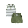 thumbnail image 1 of Suealasg 2pcs Baby Boys Summer Outfits Sleeveless Striped Print Lapel Neck Tank Tops + Elastic Waist Shorts 1T 2T 3T Toddler Boys Clothes, 1 of 6
