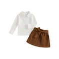 thumbnail image 1 of Suealasg 2pcs Little Girl Spring Skirt Set Solid Ribbed Long Sleeve Lapel V-Neck Tops Button Belted Skirt 1T 2T 3T 4T 5T Kids Casual Outfits, 1 of 7