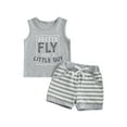 thumbnail image 1 of Suealasg 2pcs Toddler Baby Boys Shorts Set Short Sleeve Letters Print Tank Tops Striped Shorts Sets 6M 12M 18M 24M 2T 3T Infant Casual Summer Outfits, 1 of 7
