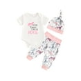 thumbnail image 1 of Suealasg 3Pcs Baby Boys Girls Summer Outfits 0-18 Months Newborn Western Clothes Letter Animals Print Crew Neck Short Sleeve Rompers Long Pants Hat, 1 of 8