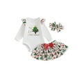 thumbnail image 1 of Suealasg 3Pcs Baby Girl Christmas Clothes Long Sleeve O Neck Letter Christmas Tree Print Romper A-line Skirt Headband Sets 3 6 12 18 24 Months Newborn Girl Spring Fall Outfits Set, 1 of 7