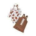 thumbnail image 1 of Suealasg 3Pcs Baby Girl Fall Outfits Long Sleeve Football Print Romper + Ruffled Overalls Dress + Headband Set 3 6 12 18 Months Infant Girl Cute Autumn Clothes, 1 of 8