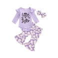 thumbnail image 1 of Suealasg 3Pcs Baby Girl Fall Outfits Long Sleeve Letter Print Romper + Daisy Print Flared Pants + Headband Set 3 6 12 18 24 Months Infant Girls Cute Clothes, 1 of 7