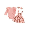 thumbnail image 1 of Suealasg 3Pcs Baby Girl Halloween Clothes Long Sleeve Ribbed Romper +Pumpkin Print Suspender Skirt + Headband Set 3 6 9 12 18 Months Infant Girl Halloween Outfits, 1 of 1