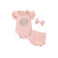 thumbnail image 1 of Suealasg 3Pcs Baby Girl Summer Outfits Short Sleeve Flower Embroidery Ribbed Rompers Shorts Headband Newborn Clothes Set, 1 of 7