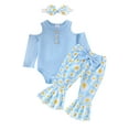 thumbnail image 1 of Suealasg 3Pcs Baby Girls Fall Outfits 3 6 9 12 18 Months Infant Girls Cold Shoulder Long Sleeve Ribbed Romper Daisy Flare Pants Headband Casual Autumn Clothes for Newborn Girls, 1 of 7