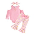 thumbnail image 1 of Suealasg 3Pcs Baby Girls Fall Outfits 3 6 9 12 18 Months Infant Girls Cold Shoulder Long Sleeve Ribbed Romper Daisy Flare Pants Headband Casual Autumn Clothes for Newborn Girls, 1 of 7