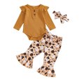 thumbnail image 1 of Suealasg 3Pcs Baby Girls Halloween Clothes Long Sleeve Ribbed Romper +Spider Bat Ghost Pumpkin Print Pants+Headband Sets 3 6 12 18 Months Infant Newborn Girls Fall Pants Set, 1 of 8