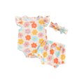 thumbnail image 1 of Suealasg 3Pcs Baby Girls Outfits Newborn Girls Summer Shorts Sets Flying Sleeve Strawberry/Floral Print Romper Shorts Headband Sets 0-6 Months, 1 of 8