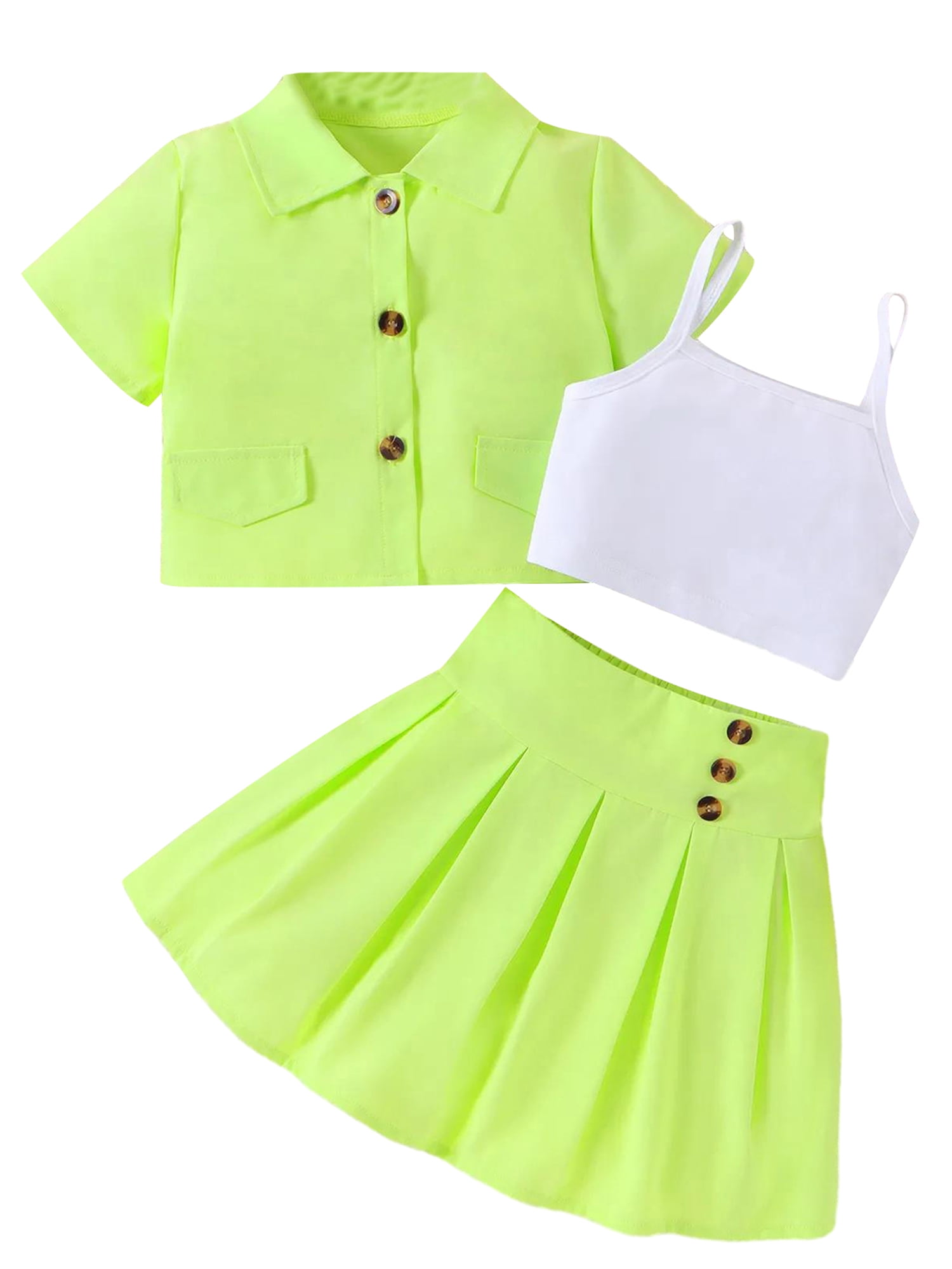 Suealasg 3Pcs Kid Girls Summer Clothes Short Sleeve Button Up Shirt ...