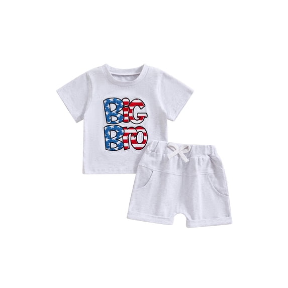 Suealasg 4th of July Kids Boys Girls Clothes Short Sleeve Letters Print T-Shirt Tops + Elastic Waist Shorts Set 1T 2T 3T 4T 5T Toddler Summer Casual 2Pcs Outfits