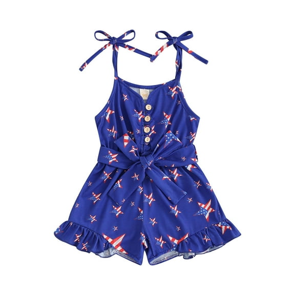 Suealasg 4th of July Little Girl Cami Jumpsuit 1T 2T 3T 4T 5T Kids Girls Sleeveless Flag Print Spaghetti Strap Romper Shorts Toddler Girls Summer Independence Clothes