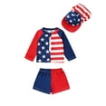 thumbnail image 1 of Suealasg 4th of July Toddler Baby Boys 3Pcs Rash Guard Swimsuit Set 1T 2T 3T 4T 5T Long Sleeve Stars Stripe Print Swim Tops and Trunks Hat Kids Summer Swimwear Bathing Suit, 1 of 8