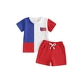 thumbnail image 1 of Suealasg 4th of July Toddler Boys Outfits 2Pcs Flag Embroidery Contrast Color Short Sleeve T-Shirts Elastic Waist Shorts 6M 1T 2T 3T 4T Summer Clothes Set, 1 of 8