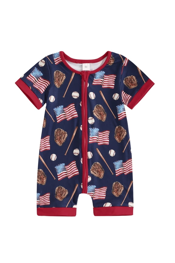 4th of July Baby Girls Boys Outfits Short Sleeve Flag Print Bodysuits Infant Baseball Jumpsuits Newborn Summer Patriotic Clothes