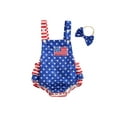 thumbnail image 1 of Suealasg 4th of July  Newborn Girl Outfit Stripes Stars Print Overalls Romper +Hairband 3 6 9 12 18 Months Summer Baby Girls Clothes, 1 of 8