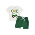 thumbnail image 1 of Suealasg Baby Boy 1st Birthday Outfit 2Pcs Short Sleeve Letters Tractor Print T-shirt with Elastic Waist Shorts 6M 12M 18M Newborn Summer Outfit, 1 of 8