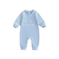thumbnail image 1 of Suealasg Baby Boy Fall Romper Plaid Print Letter Embroidery Long Sleeve Round Neck Full Length Jumpsuit, 1 of 9