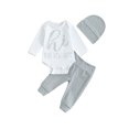 thumbnail image 1 of Suealasg Baby Boy Girl 3Pcs Clothes Outfit Letter Print Long Sleeve Rompers and Elastic Pants Beanie Hat Set 3 6 9 12 18 Months Infant Fall Clothes, 1 of 9