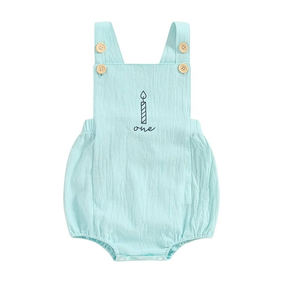 Suealasg Baby Boy Girl Birthday Overalls Candle Letter Print Square Neck Sleeveless Romper Newborn Boys Girls Summer Casual Cute Jumpsuit