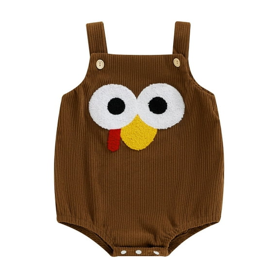 Suealasg Baby Boy Girl Thanksgiving Corduroy Rompers Playsuits Newborn Sleeveless Turkey Print Jumpsuit Overall