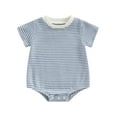 thumbnail image 1 of Suealasg Baby Boy Girls Romper Short Sleeve Round Neck Striped Waffle Onesie Infant Bodysuit Tops Clothes, 1 of 9
