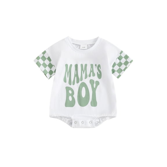Suealasg Baby Boy Mother's Day Outfits Short Sleeve Letter Plaid Print Romper Bodysuit Jumpsuit Newborn Boy Cute Summer Clothes