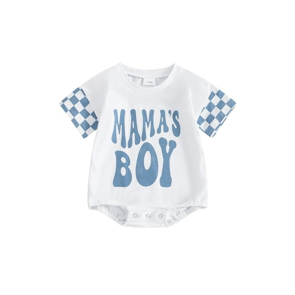 Suealasg Baby Boy Mother's Day Outfits Short Sleeve Letter Plaid Print Romper Bodysuit Jumpsuit Newborn Boy Cute Summer Clothes