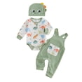 thumbnail image 1 of Suealasg Baby Boy Outfits Long Sleeve Dinosaur Print Romper + Overalls Long Pants + Hat Set Infant Boy Spring Fall Clothes, 1 of 8