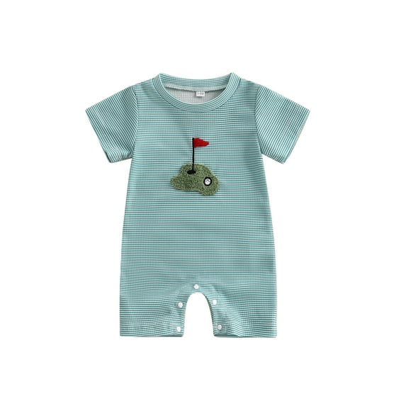 Suealasg Baby Boy Romper Fashion Short Sleeve Round Neck Golf Embroidery Jumpsuit Newborn Playsuit