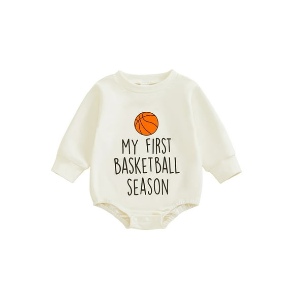 Suealasg Baby Boy Romper, Long Sleeve Crew Neck Letters Basketball Print Fall Bodysuit Clothes for Casual Daily