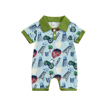 Suealasg Baby Boy Western Jumpsuit 3 6 12 18 Months Infant Short Sleeve Lapel Neck Cow Cactus Print Romper Pants Newborn Summer Clothes
