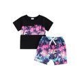 thumbnail image 1 of Suealasg Baby Boys 2 Piece Summer Beach Clothes Set Short Sleeve Leaf Print Patchwork Tops + Shorts Set  6M 1T 2T 3T Toddler Boys Casual Vacation Outfits, 1 of 9