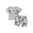 thumbnail image 1 of Suealasg Baby Boys 2 Piece Summer Beach Clothes Set Short Sleeve Leaf Print Patchwork Tops + Shorts Set  6M 1T 2T 3T Toddler Boys Casual Vacation Outfits, 1 of 9