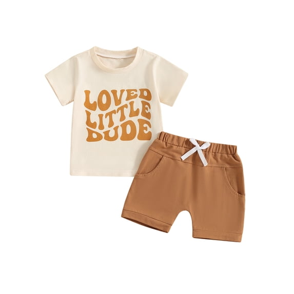 Suealasg Baby Boys 2Pcs Summer Casual Outfit Short Sleeve Letter Print T-shirt Top Elastic Waist Shorts Set 6M 1T 2T 3T Toddler Boy Clothes