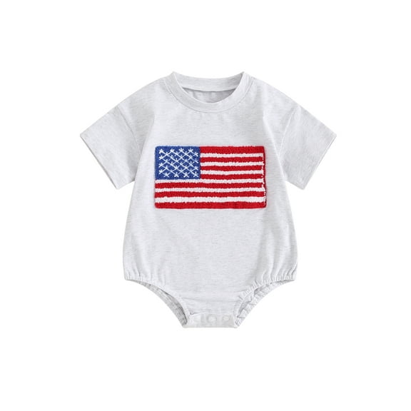 Suealasg Baby Boys 4th of July Party Outfit Short Sleeve Flag Embroidery Romper Jumpsuit Newborn Infant Summer Independence Day Clothes