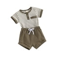 thumbnail image 1 of Suealasg Baby Boys Clothes 2Pcs Toddler Summer Casual Waffle Knit Outfits Set Short Sleeve Striped Print T-Shirt and Elastic Waist Shorts Set, 1 of 9