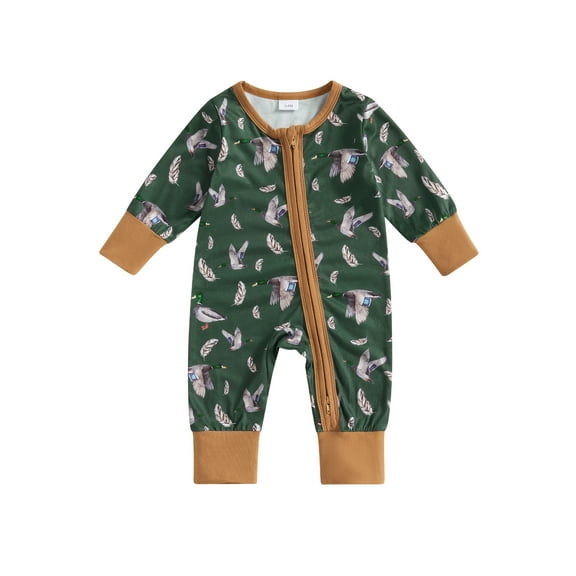 Suealasg Baby Boys Fall Footed Romper Bodysuits 3 6 12 18 Months Newborn Boys Crew Neck Long Sleeve Duck Print Full Length Jumpsuit