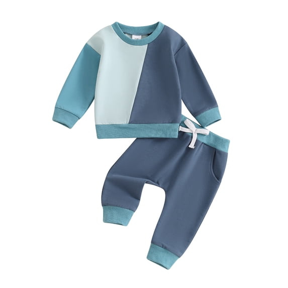 Suealasg Baby Boys Fall Outfits Set 6M 1T 2T 3T Toddler Boys Long Sleeve Sweatshirt and Sweatpants 2Pcs Casual Contrast Color Tracksuit Clothes for Kids Boys